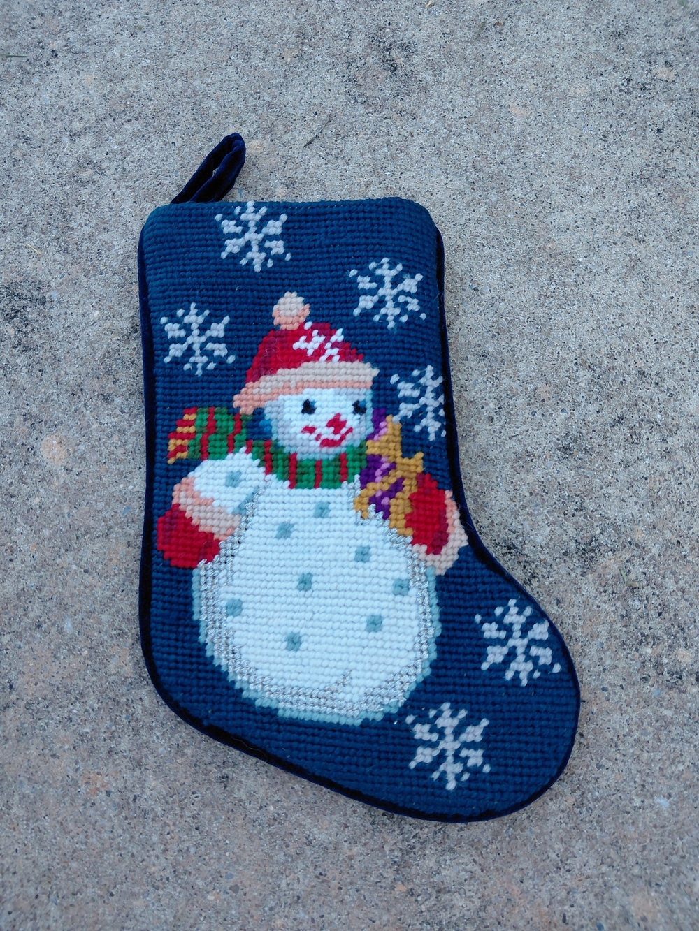 Miniature Needlepoint Christmas Snowman Stocking